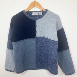 Vintage Northern Isles Hand Embroidered Patchwork 100% Wool Sweater XL